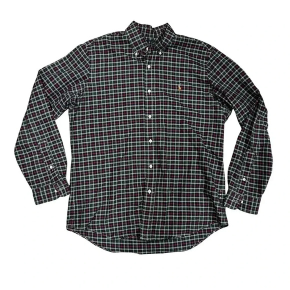 Ralph Lauren Classic Fit Button‎ Down Dress Shirt Plaid Green,Red,Navy EUC - Picture 1 of 6